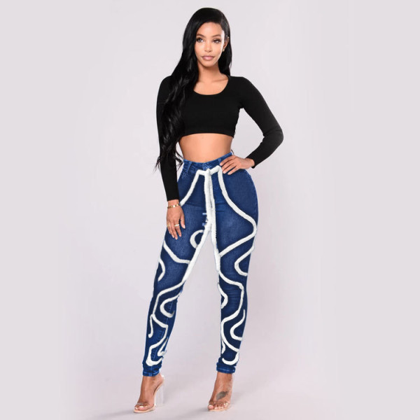 Women's fluffy elastic washing jeans