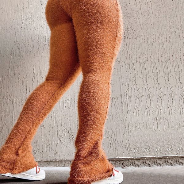 Fashion women's composite suede knitted casual flared trousers