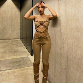 Solid color patch navel vest tights casual suit