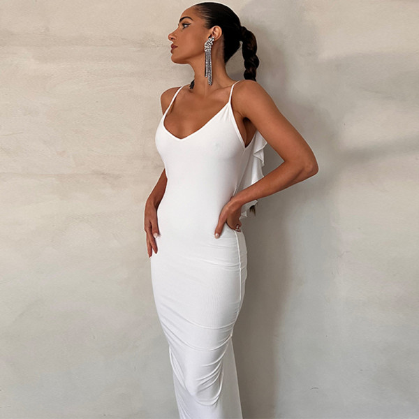 U-neck sexy backless long slim sling dress