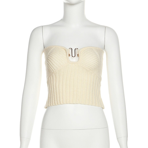 Fashion sexy hot girl street shot sleeveless shoulder wrap chest open back short vest