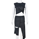 Articulated navel exposed beggar skirt suit