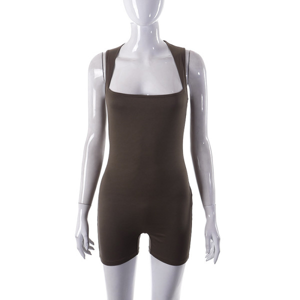Solid color high waist tight sports yoga jumpsuit short