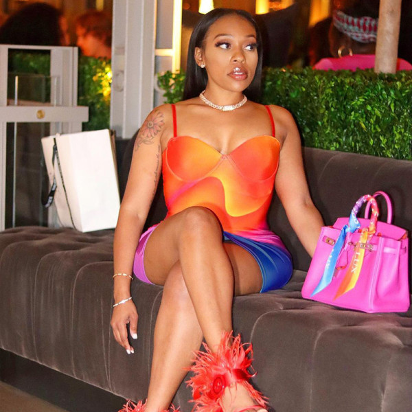 Tie-dye contrast print chest wrap suspender backless tight buttock sexy hot girl fashion dress
