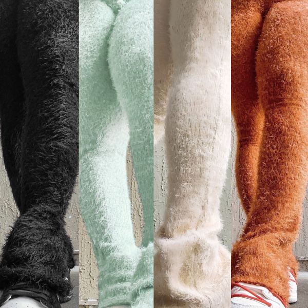 Fashion women's composite suede knitted casual flared trousers