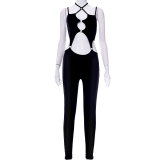 Sexy hollow cross-border solid color tight women's casual pants