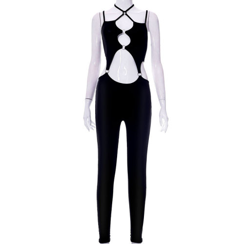 Sexy hollow cross-border solid color tight women's casual pants