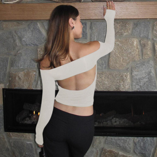 Solid color long-sleeved one-shoulder cut-out fashion jacket