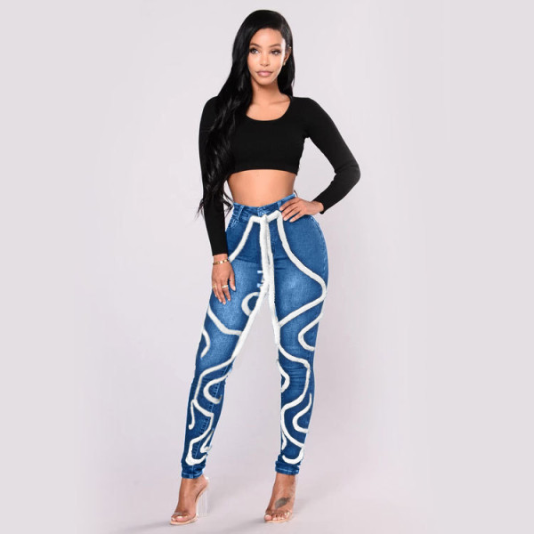 Women's fluffy elastic washing jeans