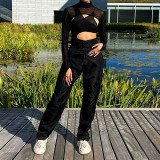 Fashion sexy mesh perspective tight long-sleeved bodysuit