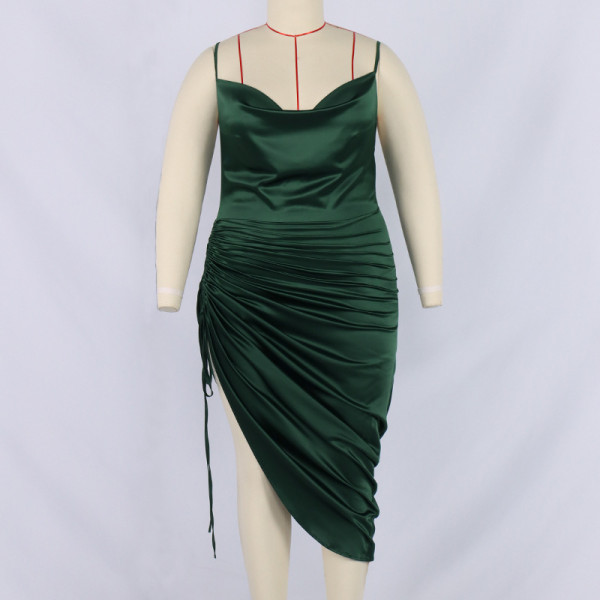 Oversized women's suspender dress sexy color pile neck pleated backless dress