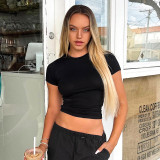 Solid round neck short sleeve basic T-shirt top