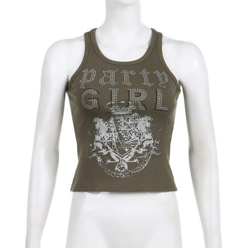 Women's slim short print chain fashion casual vest