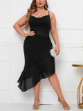 Large women's dress chiffon perspective pile neck irregular sling dress