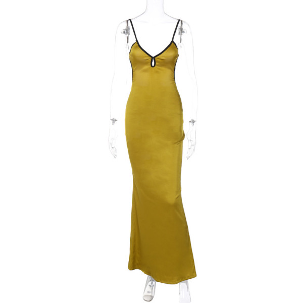 Solid color sexy suspender strapless backless dress high waist dress