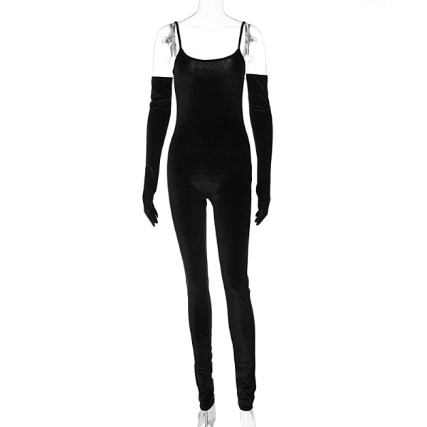 Finger long sleeve solid color sling exercise yoga jumpsuit
