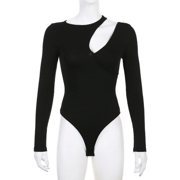 Women's Spicy Girls Basic Solid Off Shoulder Cut-out Design Slim Fit Underlay Slim Bodysuit
