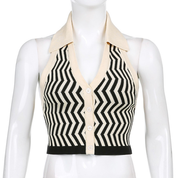 Sexy open-back wool vest Spicy girls street trend deep V-neck hanging neck short top