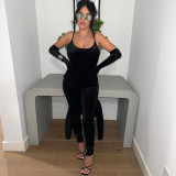 Finger long sleeve solid color sling exercise yoga jumpsuit