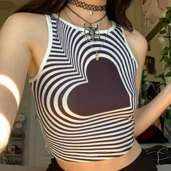 Love print stripe vest