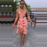 Heart-shaped printed sexy lace drawcord dress