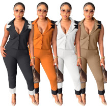 Leisure professional commuting suit sleeveless top and trousers two-piece set Leisure professional commuting suit sleeveless top and trousers two-piece set