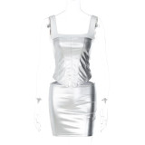 Nightclub style sexy suspender wrap skirt two-piece fashion suit