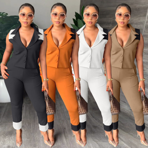 Leisure professional commuting suit sleeveless top and trousers two-piece set