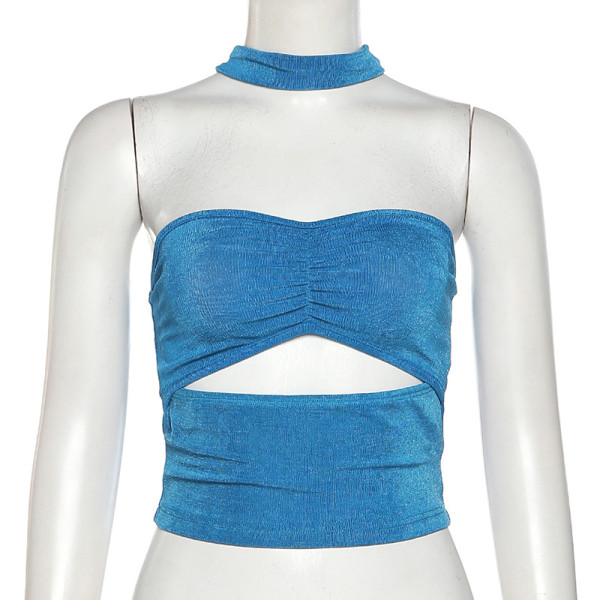 Women's fashion hanging neck one-shoulder sexy hollow slim vest