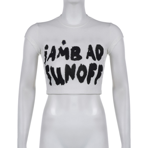 Women's letter printing short exposed navel casual simple fashion slim short sleeve top