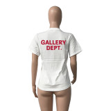 Cotton letter-printed round neck short-sleeved T-shirt