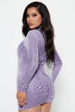 Long sleeve buttock skirt sequin round neck slim dress