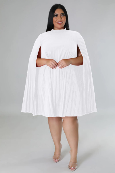 Women's fashion casual versatile loose solid color large pleated dress