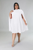 Women's fashion casual versatile loose solid color large pleated dress