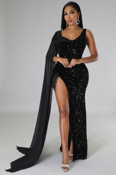 Hip wrap dress evening dress shawl sequin tassel sexy dress