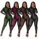 Women's long nightclub sequin perspective mesh sexy jumpsuit