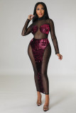 Fashion one-step dress nightclub sequin sexy perspective fashion banquet evening dress dress