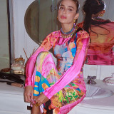 Fashion print high-elastic long-sleeved stand-up collar skirt, versatile dress for going out
