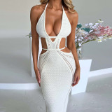 Sexy street style, pure desire, hanging neck, wrapping chest, hollow-out patchwork lace-up dress