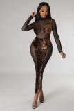Fashion one-step dress nightclub sequin sexy perspective fashion banquet evening dress dress