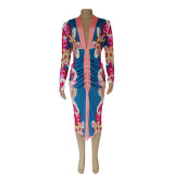 Women's polyester V-neck tight skirt dress