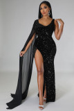 Hip wrap dress evening dress shawl sequin tassel sexy dress