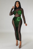 Fashion one-step dress nightclub sequin sexy perspective fashion banquet evening dress dress