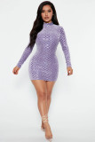 Long sleeve buttock skirt sequin round neck slim dress
