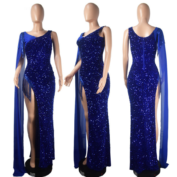 Hip wrap dress evening dress shawl sequin tassel sexy dress