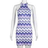 Wave sleeveless open back sexy dress with tie neck