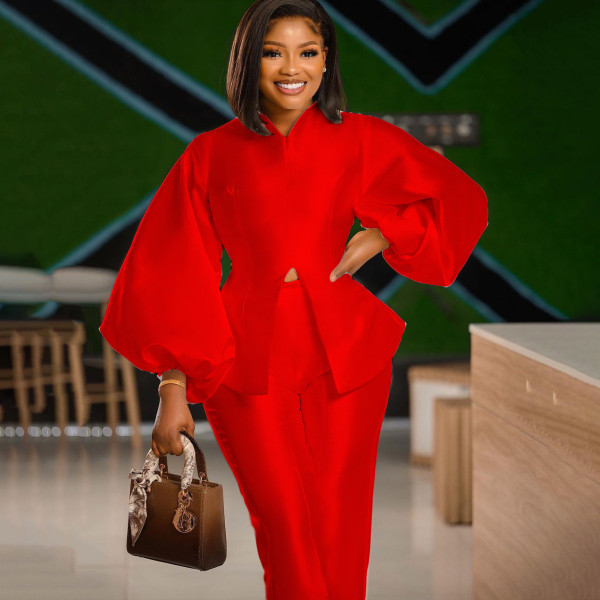 Casual long-sleeved shirt and trousers suit two-piece set