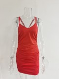 Sexy backless dress Solid color buttock skirt