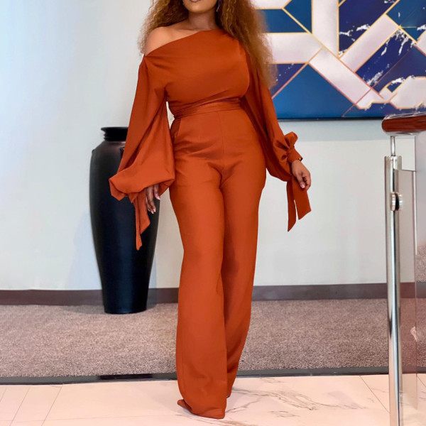 Off-shoulder casual high waist large wide leg jumpsuit