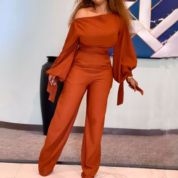 Off-shoulder casual high waist large wide leg jumpsuit